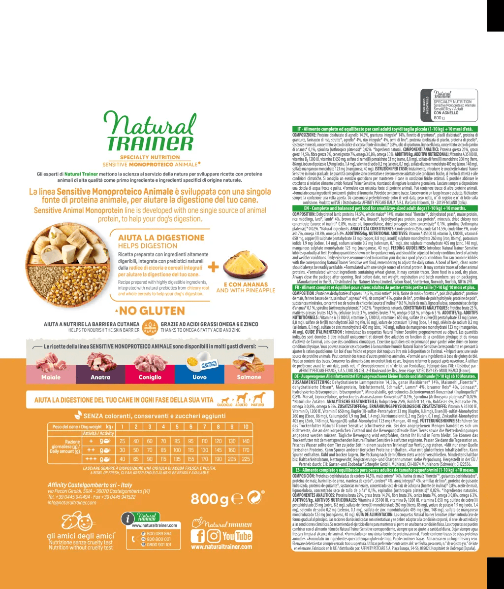 SPECIALTY NUTRITION SENSITIVE MONOPROTEICO ANIMALE NO GLUTEN SMALL&TOY ADULT CON AGNELLO E CEREALI INTEGRALI
