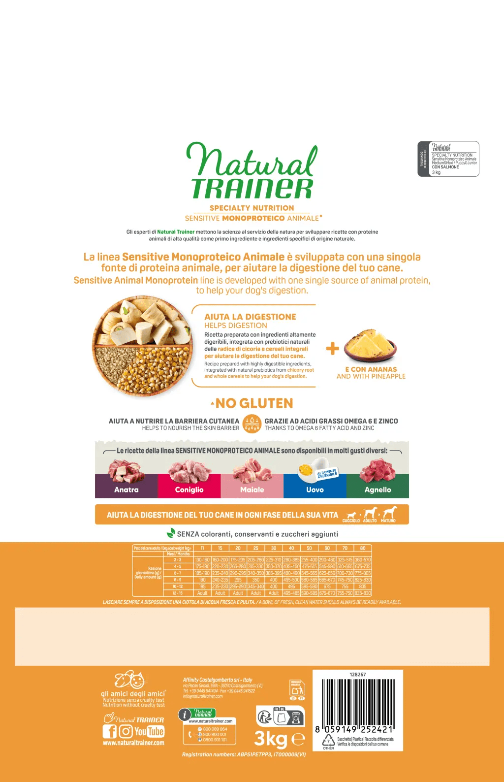 SPECIALTY NUTRITION SENSITIVE MONOPROTEICO ANIMALE NO GLUTEN MEDIUM&MAXI PUPPY&JUNIOR WITH SALMON AND WHOLE CEREALS