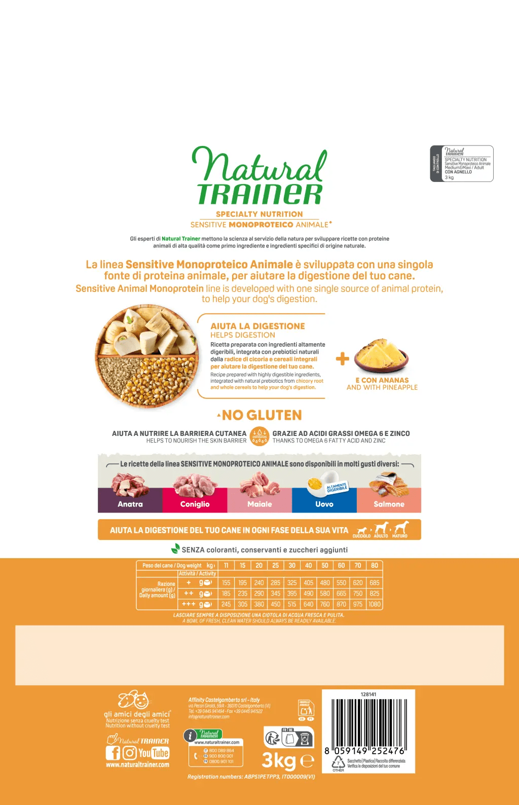 SPECIALTY NUTRITION SENSITIVE MONOPROTEICO ANIMALE NO GLUTEN MEDIUM&MAXI ADULT CON AGNELLO E CEREALI INTEGRALI
