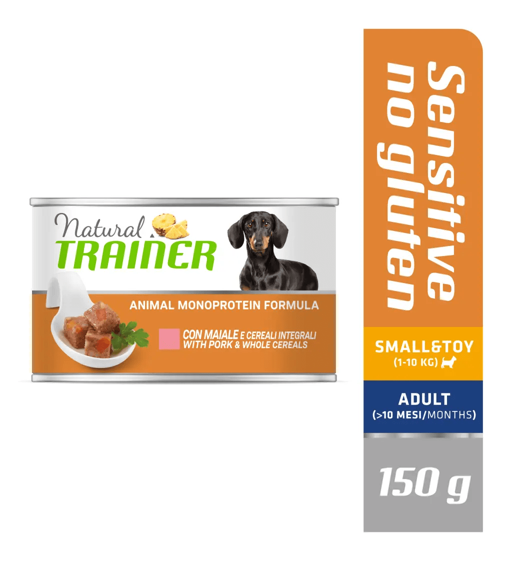Trainer Natural Sensitive No Glutine - Cibo Umido per Cani Medium-Maxi  Adulti con Maiale e Cereali Integrali Pack 12 x 400gr - 3,6kg - Ecopool  Service