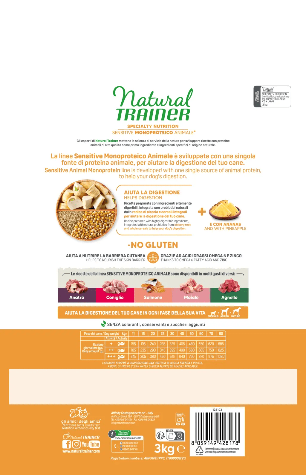 SPECIALTY NUTRITION SENSITIVE MONOPROTEICO ANIMALE NO GLUTEN MEDIUM&MAXI ADULT CON UOVO E CEREALI INTEGRALI 
