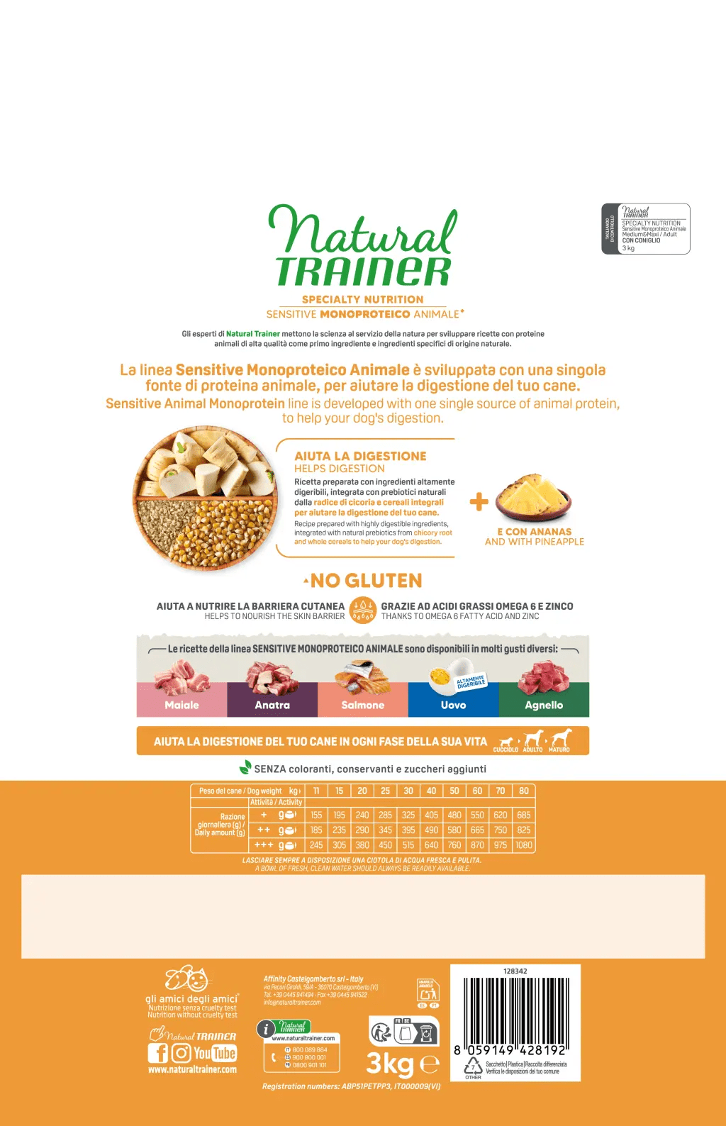 SPECIALTY NUTRITION SENSITIVE MONOPROTEICO ANIMALE NO GLUTEN MEDIUM&MAXI ADULT CON CONIGLIO E CEREALI INTEGRALI