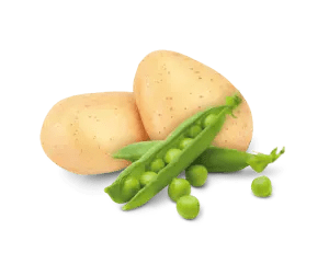 With potatoes and peas